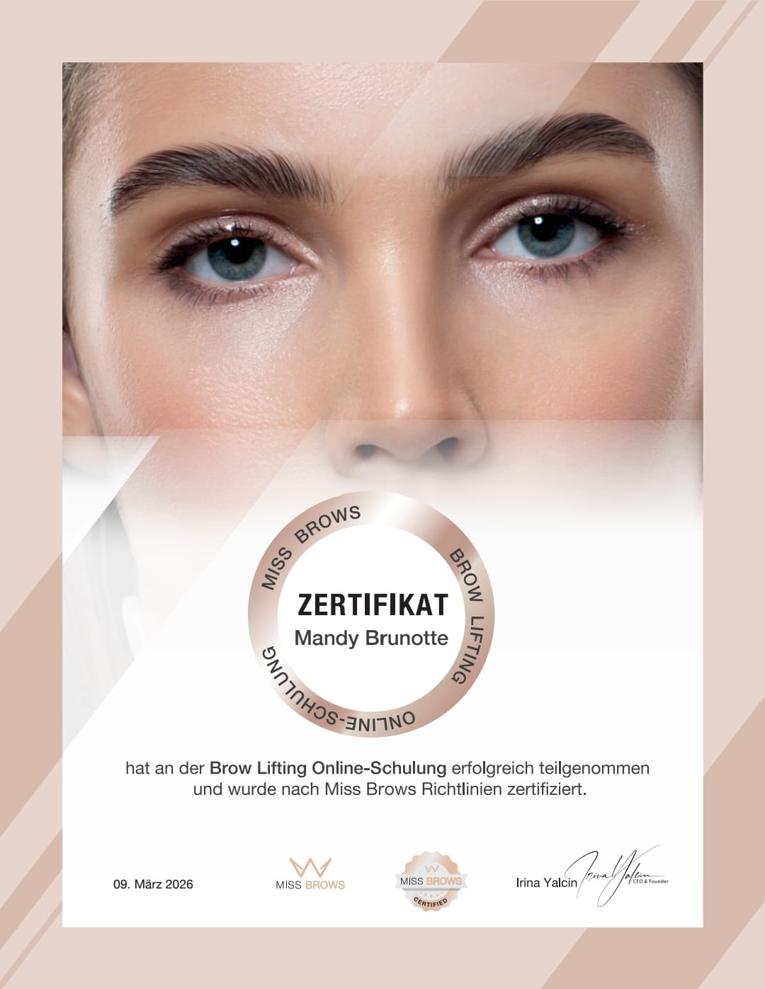 Zertifikat Brow Lifting Mandy Brunotte